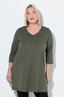 T-shirt long, coupe évasée, décolleté en V et manches 3/4