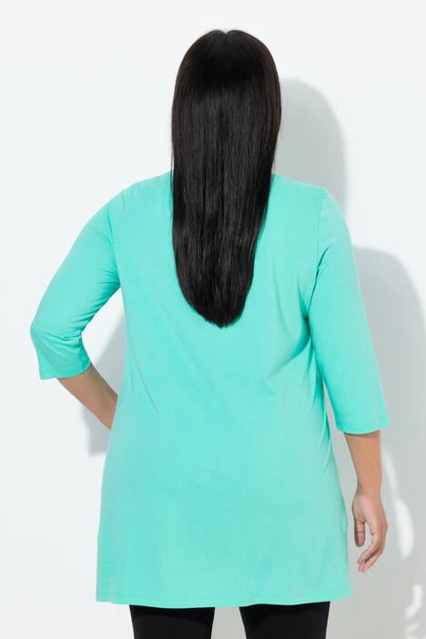 T-shirt long, coupe évasée, décolleté en V et manches 3/4