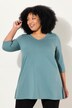 T-shirt long, coupe évasée, décolleté en V et manches 3/4
