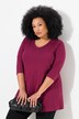 T-shirt long, coupe évasée, décolleté en V et manches 3/4