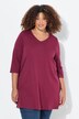 T-shirt long, coupe évasée, décolleté en V et manches 3/4