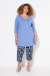 T-shirt long, coupe évasée, décolleté en V et manches 3/4