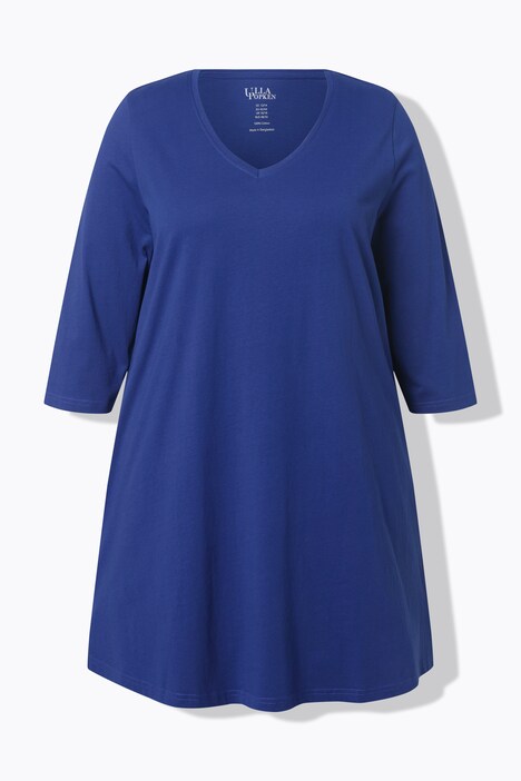 Maglia lunga con scollo a V, maniche a 3/4 e taglio svasato