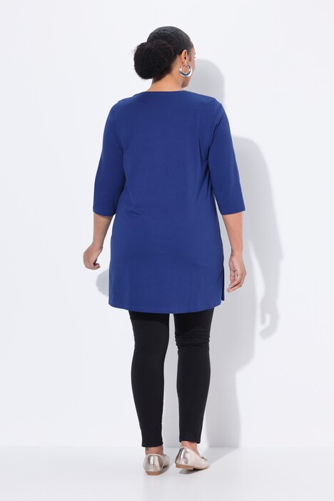Maglia lunga con scollo a V, maniche a 3/4 e taglio svasato