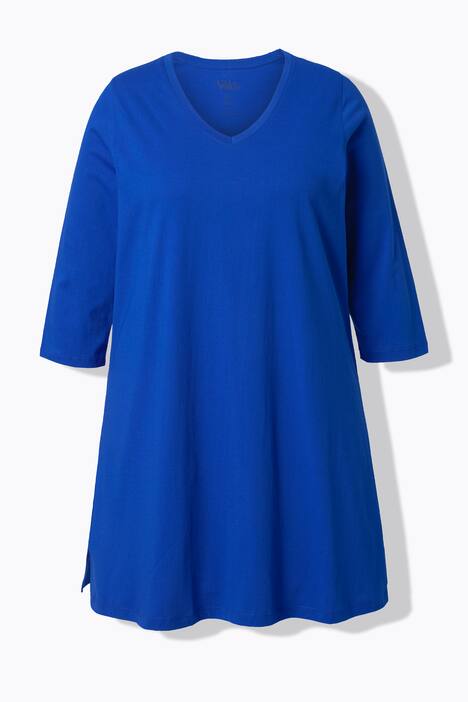T-shirt long, coupe évasée, décolleté en V et manches 3/4