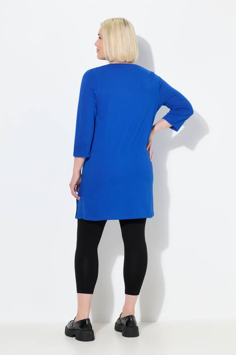 T-shirt long, coupe évasée, décolleté en V et manches 3/4