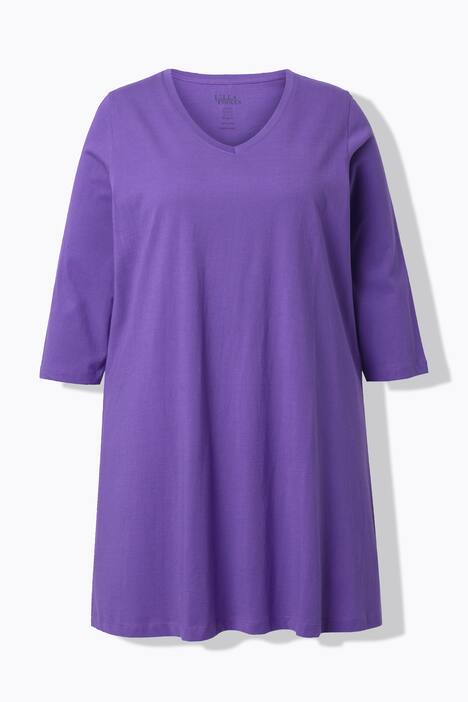 T-shirt long, coupe évasée, décolleté en V et manches 3/4