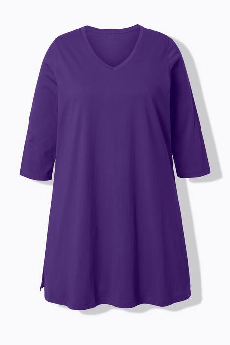 T-shirt long, coupe évasée, décolleté en V et manches 3/4