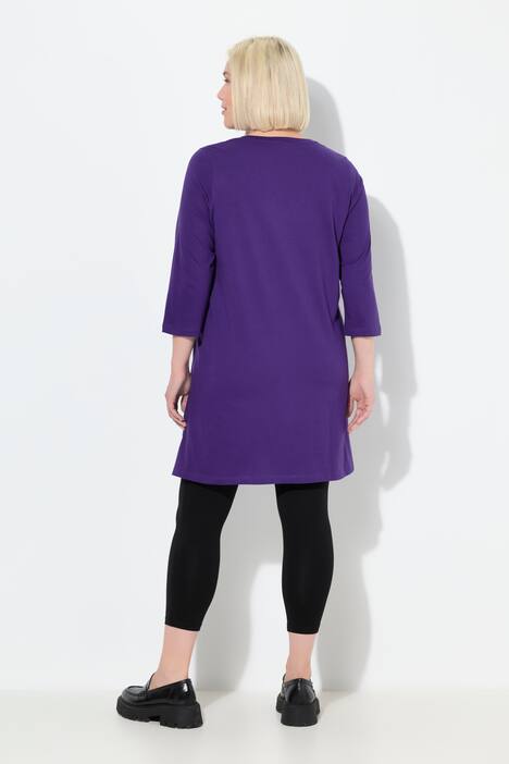 T-shirt long, coupe évasée, décolleté en V et manches 3/4