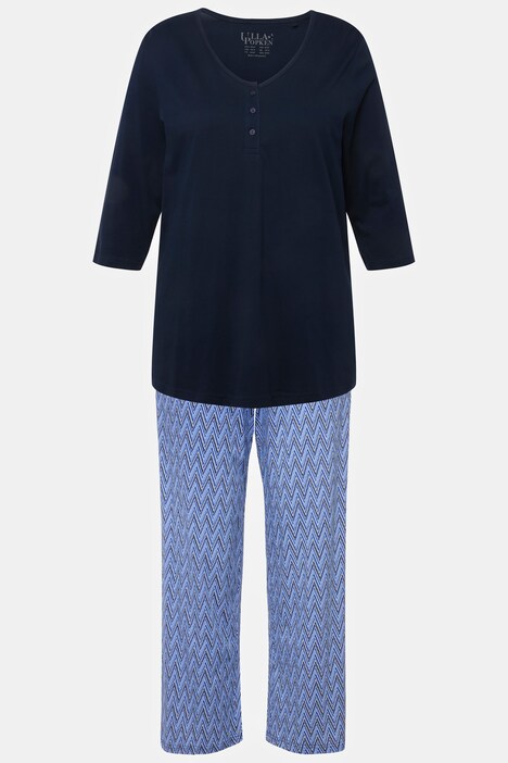 Pijama, picos, cuello en V, mangas 3/4