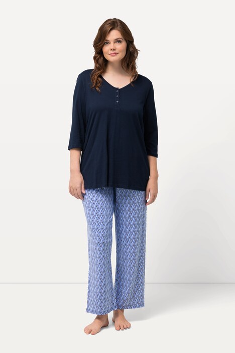 Pijama, picos, cuello en V, mangas 3/4