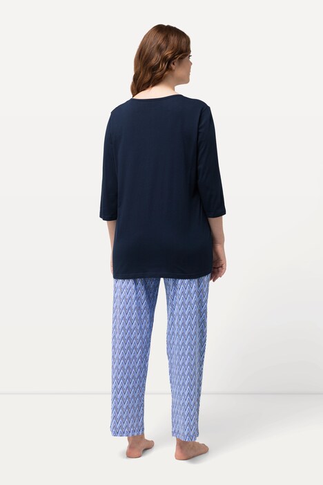 Pijama, picos, cuello en V, mangas 3/4