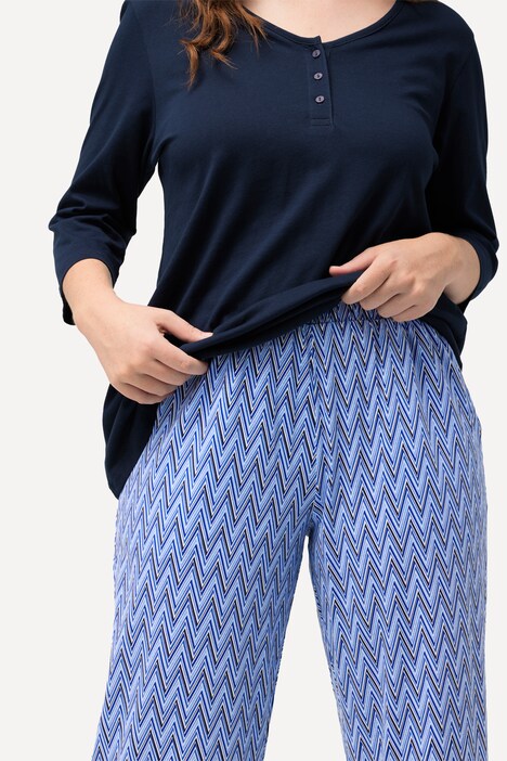 Pijama, picos, cuello en V, mangas 3/4
