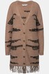 Cardigan, oversize, jacquardstrik, frynsekant, V-udskæring, lange ærmer
