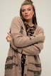 Cardigan, oversize, jacquardstrik, frynsekant, V-udskæring, lange ærmer