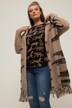 Cardigan, oversize, jacquardstrik, frynsekant, V-udskæring, lange ærmer