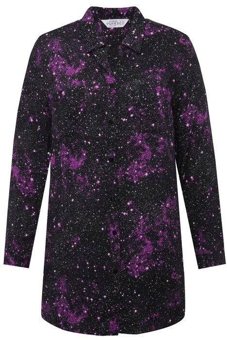 Košilová halenka, Boxy střih, Galaxy potisk, límeček, dlouhé rukávy