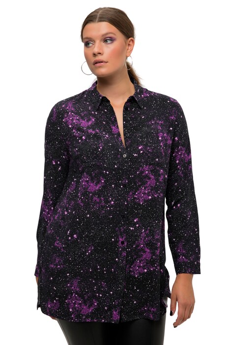 Košilová halenka, Boxy střih, Galaxy potisk, límeček, dlouhé rukávy