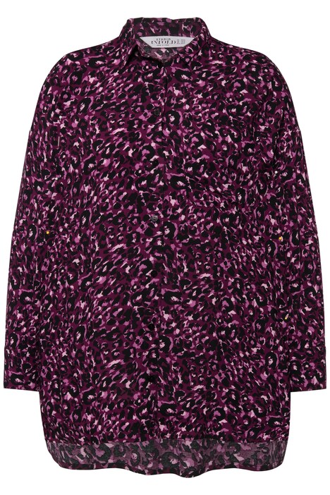 Košilová halenka, oversize střih, barevný leopardí vzor, límeček, dlouhé rukávy