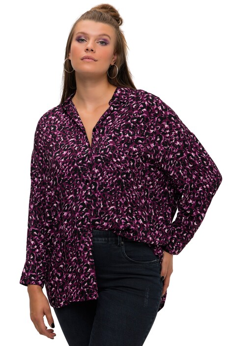 Košilová halenka, oversize střih, barevný leopardí vzor, límeček, dlouhé rukávy