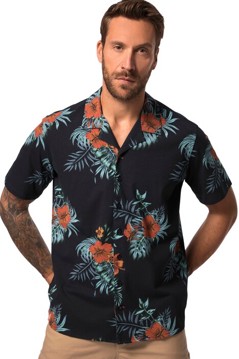 Košile FLEXNAMIC®, krátké rukávy, květovaný potisk, Cuba límeček, Cuba střih, do 8XL