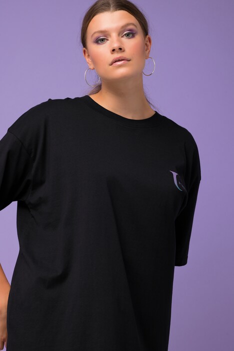T-Shirt, oversized, Glitter-Rückenprint, Rundhals, Halbarm