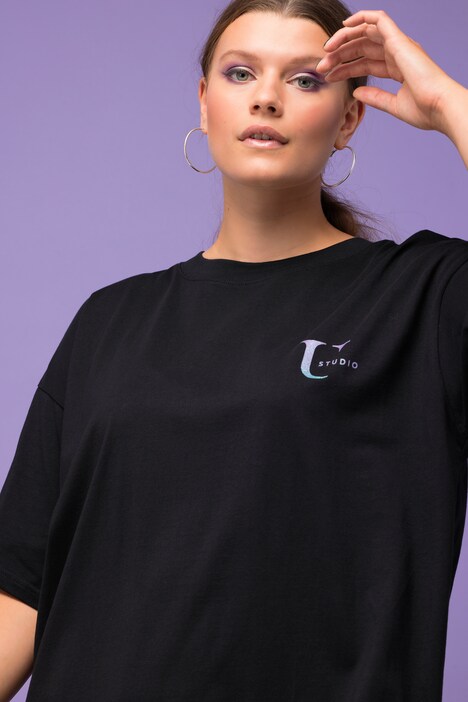 T-Shirt, oversized, Glitter-Rückenprint, Rundhals, Halbarm