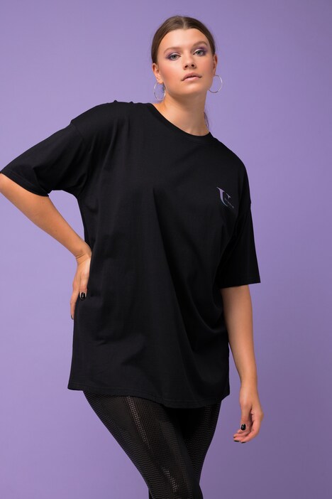 T-Shirt, oversized, Glitter-Rückenprint, Rundhals, Halbarm