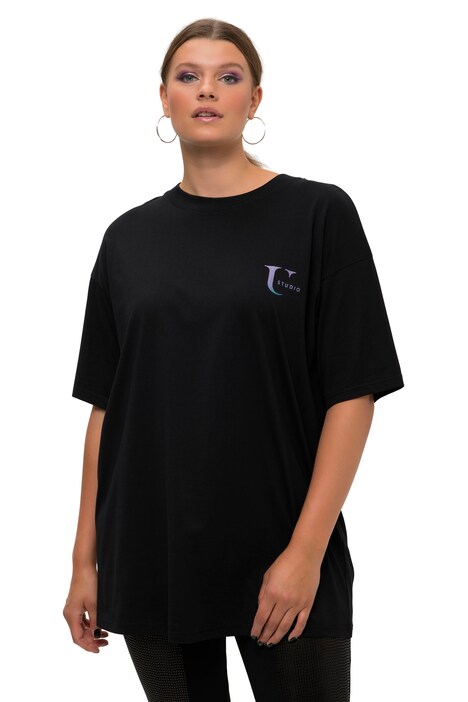 Tričko, oversize, třpytivý potisk na zádech, kulatý výstřih, krátké rukávy