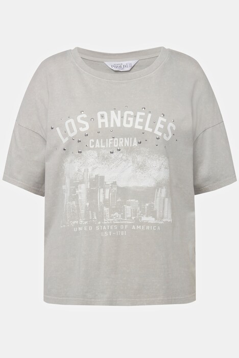 T-shirt oversize à col rond et manches courtes, imprimé avec petits strass