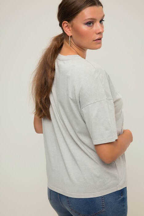 T-shirt oversize à col rond et manches courtes, imprimé avec petits strass