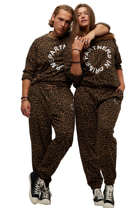 Teplákové kalhoty, široké nohavice, leopardí potisk, elastický pas, unisex