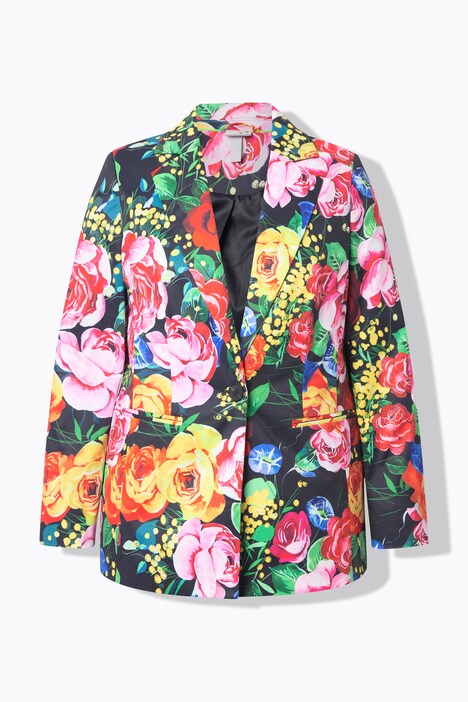 Blazer, motif floral, col à revers, doublure intégrale