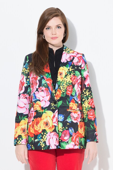 Blazer, motif floral, col à revers, doublure intégrale