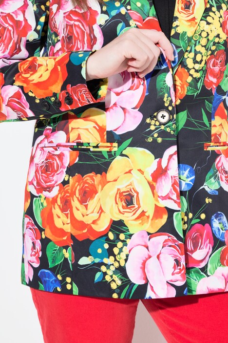 Blazer, motif floral, col à revers, doublure intégrale