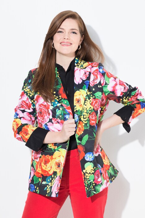 Blazer, motif floral, col à revers, doublure intégrale