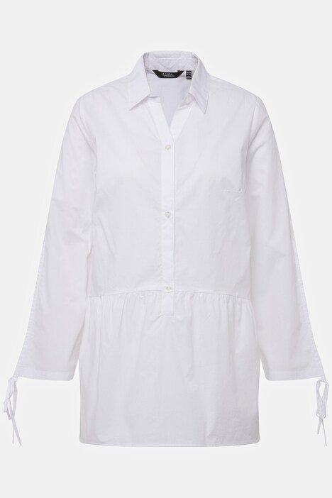 Túnica, cuello camisero, escote en V, plisado, manga larga