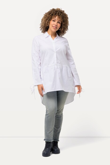 Túnica, cuello camisero, escote en V, plisado, manga larga