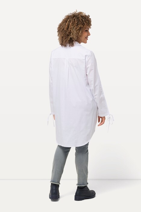 Túnica, cuello camisero, escote en V, plisado, manga larga