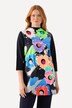 T-shirt long, col montant et manches 3/4. Silhouette en A.