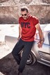 T-shirt JP 1880 à manches courtes, col rond et application NYC, teinture bleu indigo - jusqu'au 8 XL