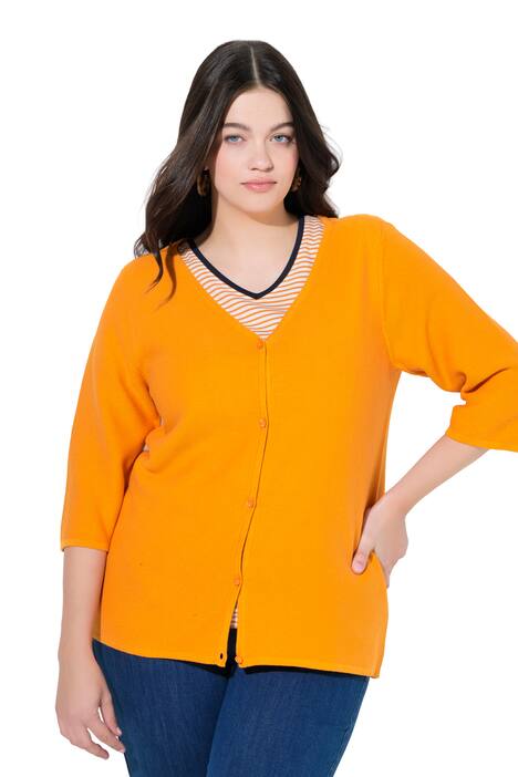 Rozepínací svetr, výstřih do V, 3/4 rukávy, biobavlna