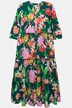 Robe midi avec boutons, col montant et décolleté en V, manches 3/4
