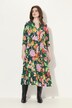Robe midi avec boutons, col montant et décolleté en V, manches 3/4