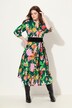 Robe midi avec boutons, col montant et décolleté en V, manches 3/4