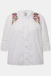 Blouse avec dentelle ajourée, ligne A et décolleté en V, manches 3/4