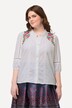 Blouse avec dentelle ajourée, ligne A et décolleté en V, manches 3/4