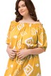 Robe maxi en coton bio, manches courtes, décolleté en V et encolure Carmen