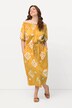 Robe maxi en coton bio, manches courtes, décolleté en V et encolure Carmen