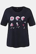 Camiseta, flores, clásica, cuello redondo, media manga